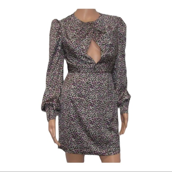 NEW IENNA for MAC DUGGAL Black Floral Long Sleeve Keyhole Mini Dress Size 2 - Picture 9 of 12